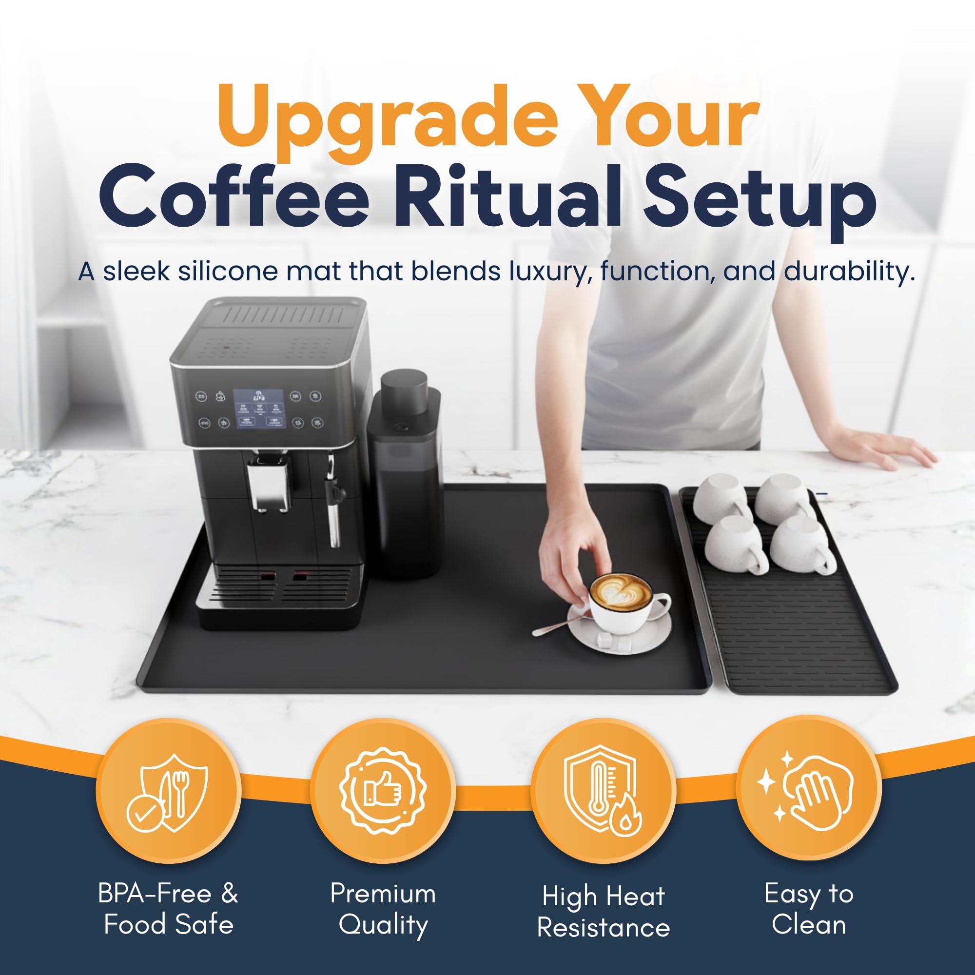 Linda's Essentials coaster pair complements the mat for mugs and cups.