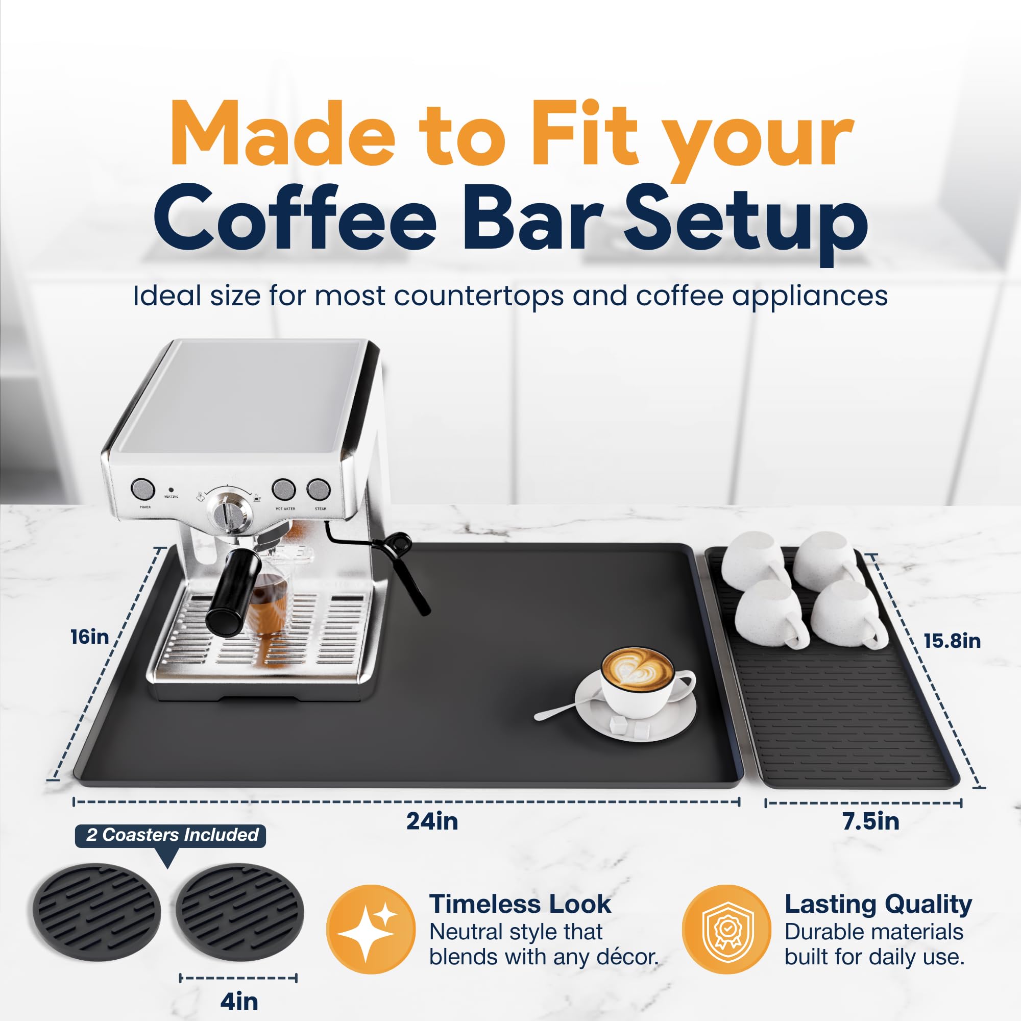Linda's Essentials detachable drying mat shown on top for mugs and utensils.