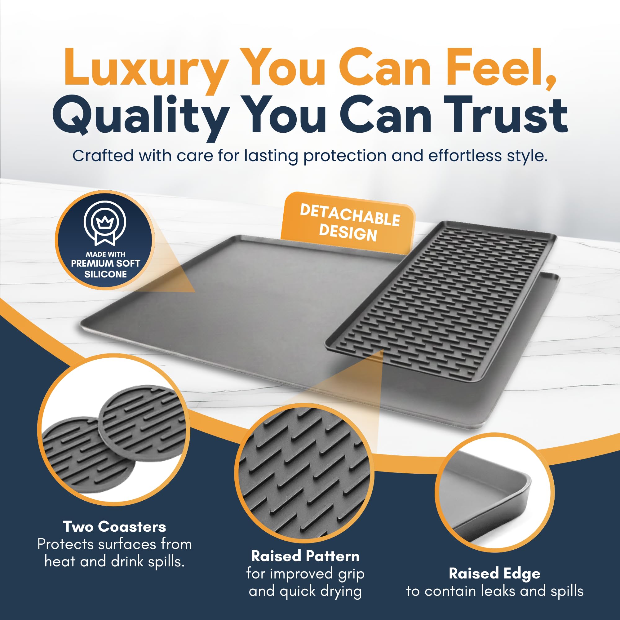 Detachable drying mat is ideal for mugs and utensils