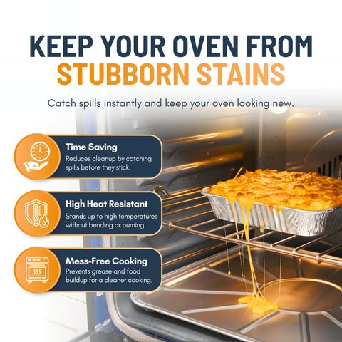 Linda's Essentials disposable foil oven liners—easy cleanup after cooking messy meals.