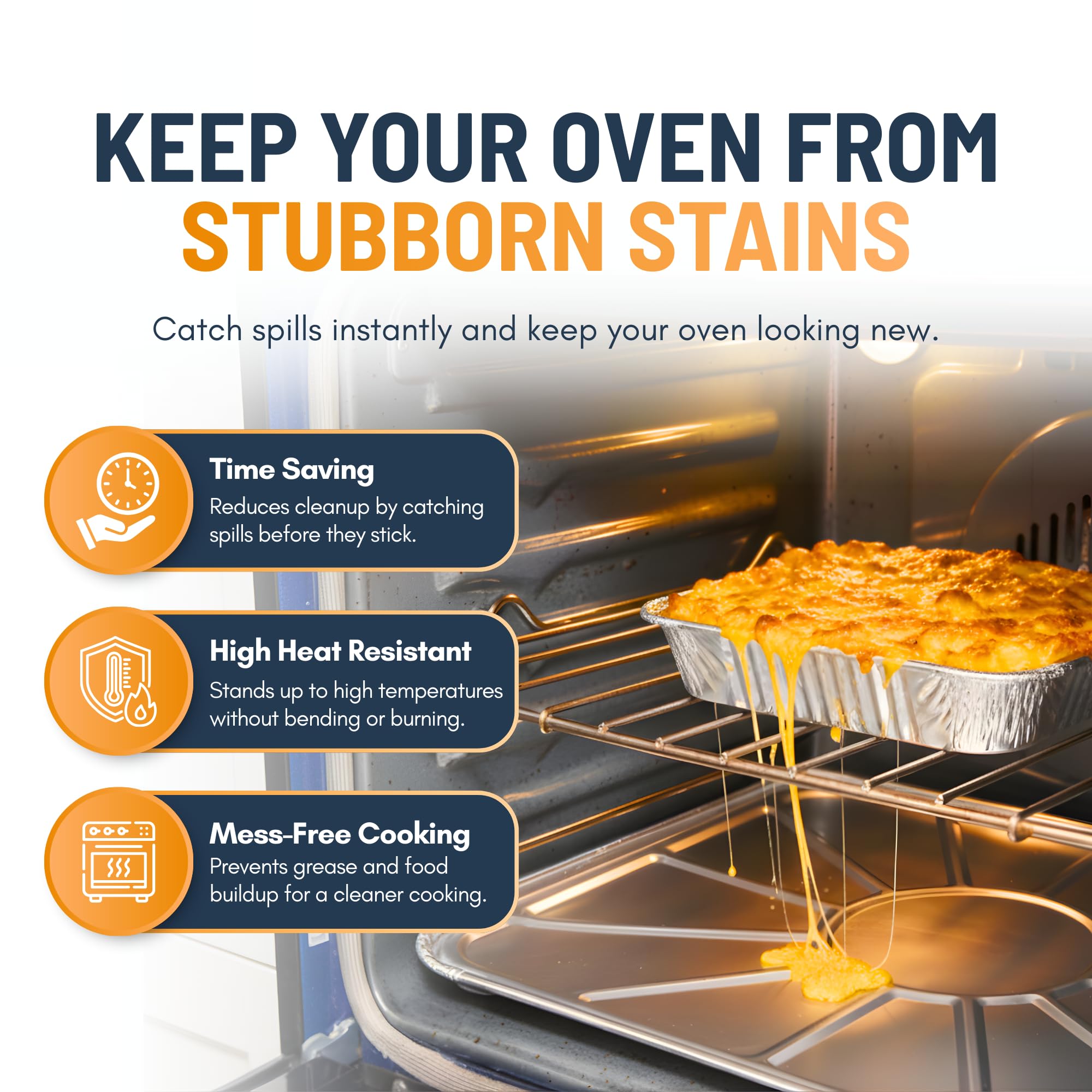 Linda's Essentials foil oven liner bottom-inside-view shows full coverage for easy mess capture