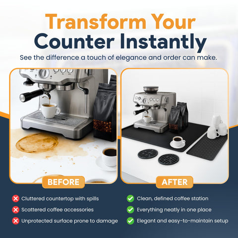 Linda's Essentials waterproof counter mat guards countertops from spills.