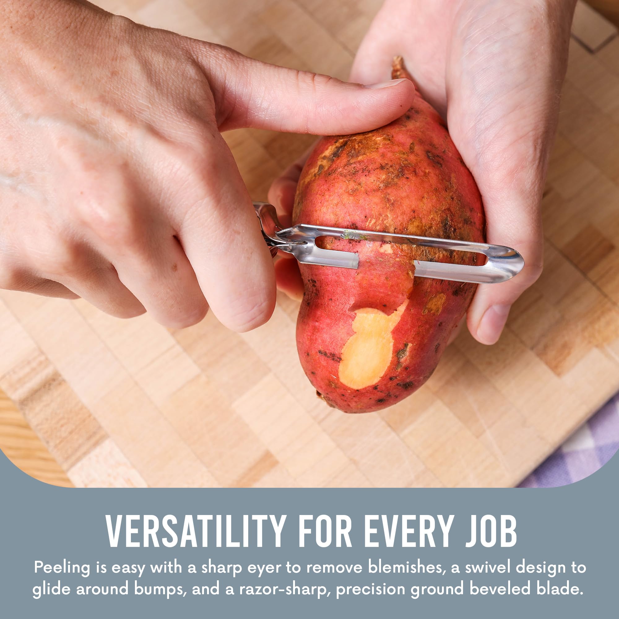 Linden Sweden Jonas peeler with stainless steel blades stays sharp for lasting precision.
