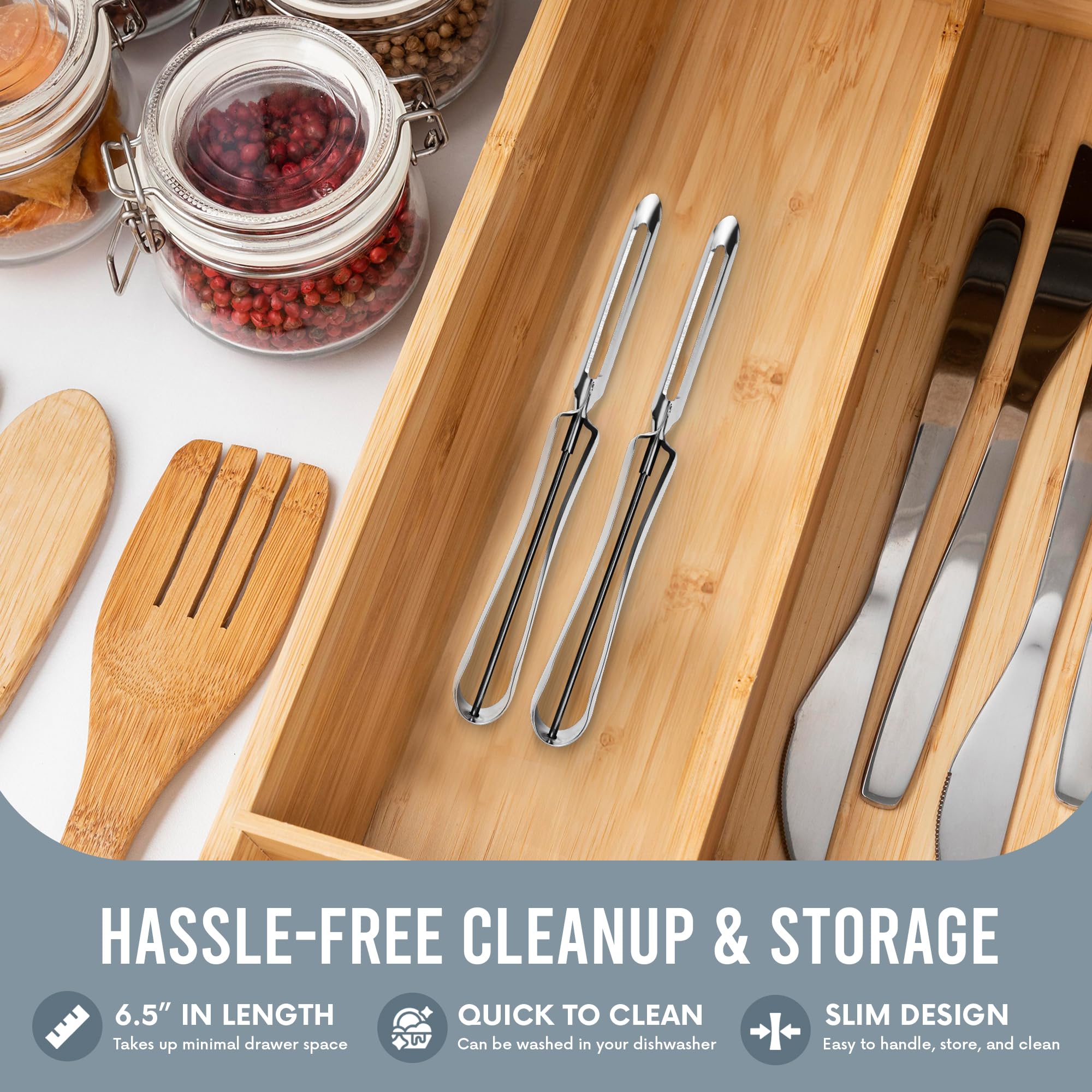 Linden Sweden Jonas peeler stored in a compact kitchen drawer