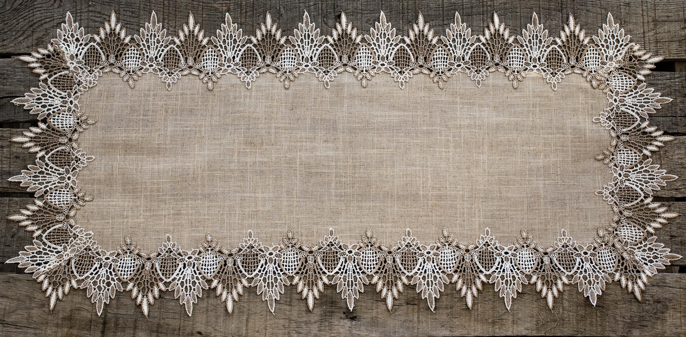 Linens, Art and Things lace runner is machine washable for easy care.