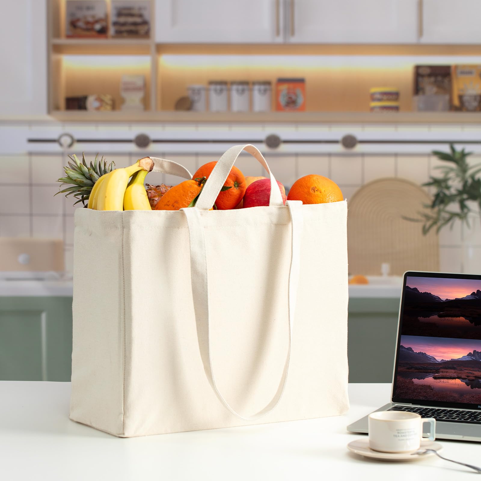 LINICE foldable grocery bag stored compactly for travel and markets