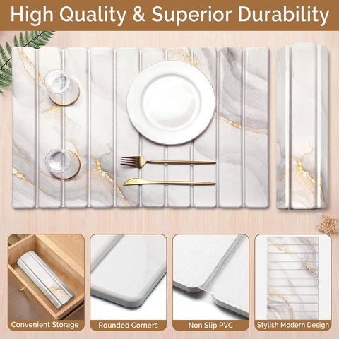 Linidcoud absorbent diatomite mat dries dishes rapidly after washing.