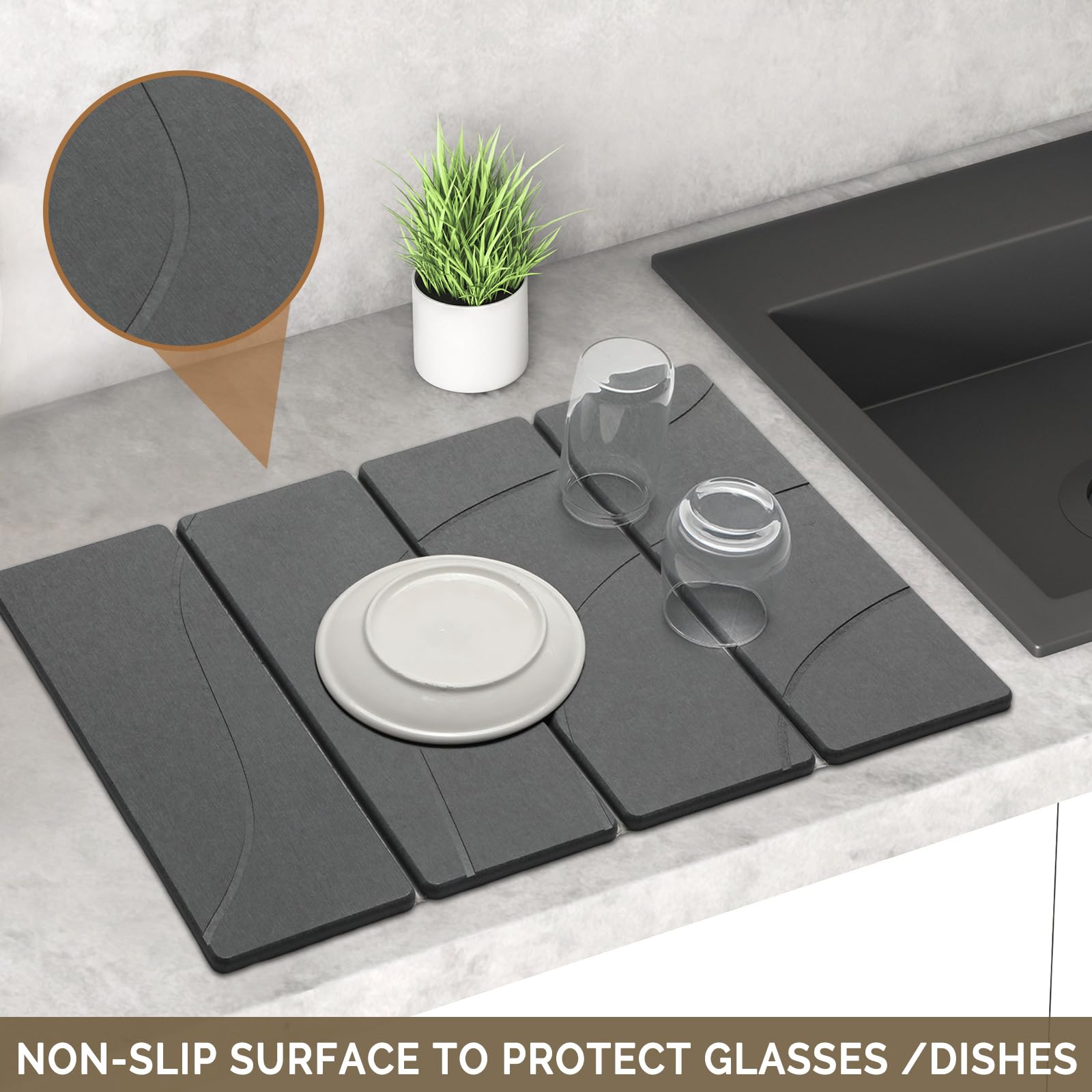 Linidcoud drying mat under dish rack keeps counters neat and dry