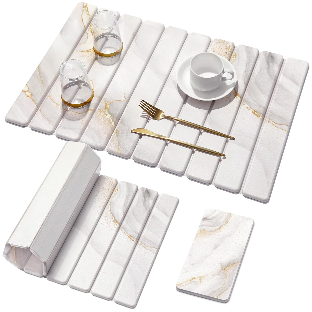 Linidcoud large stone drying mat with yellow-white marbling absorbs water quickly, keeping counters dry.