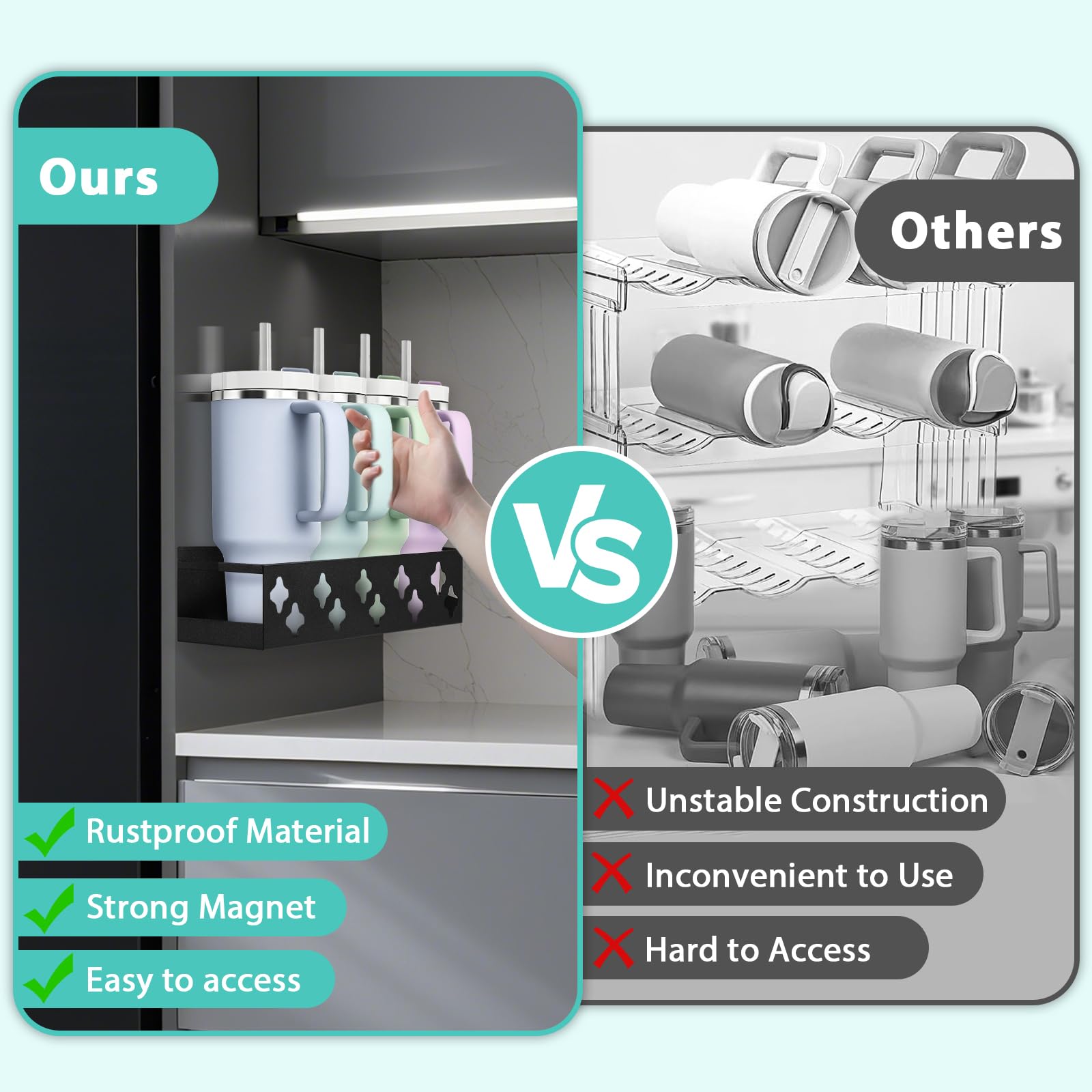 Linidcoud space-saving rack frees counter space by mounting on fridge or wall.