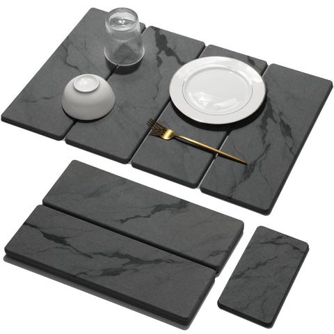 Linidcoud two-pack stone drying mats on kitchen counter showing large mat and small mat in use for quick drying