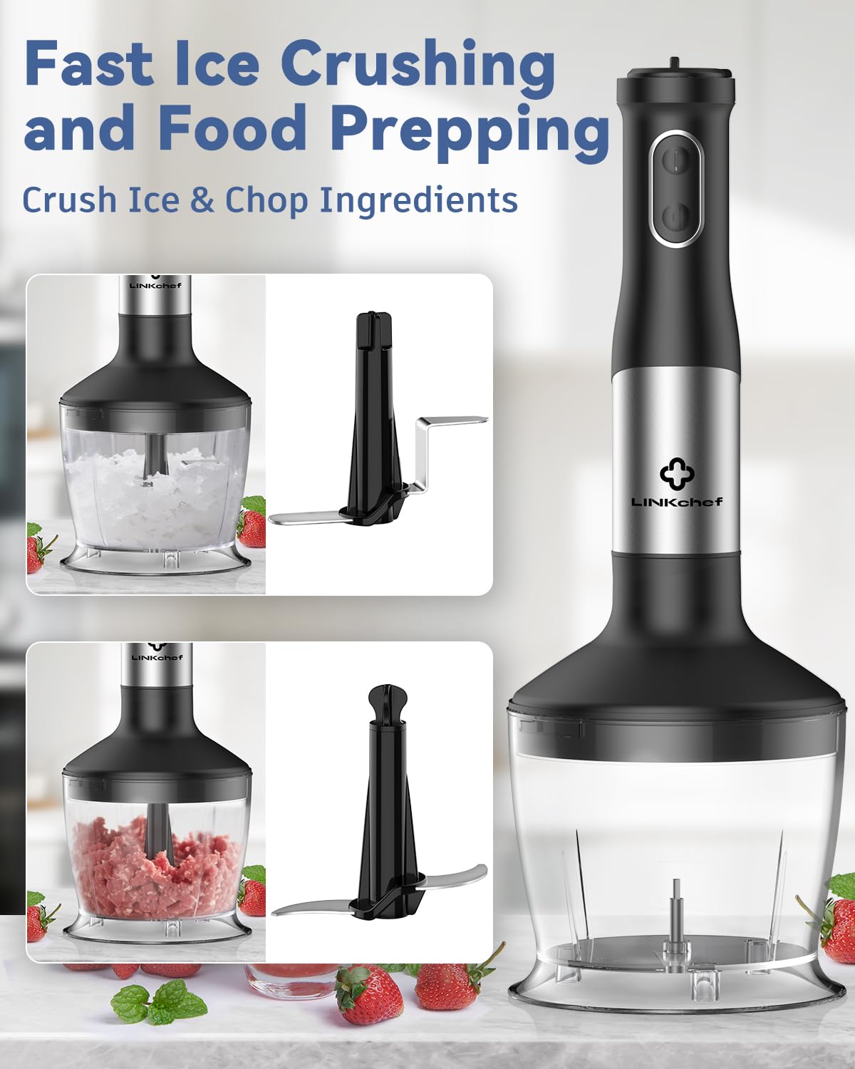 LINKChef immersion blender with stainless steel blades for smooth blends