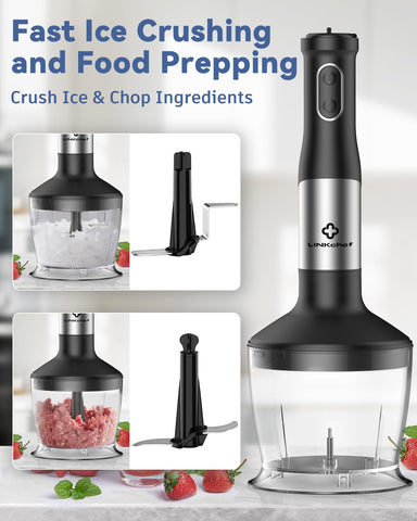 LINKChef immersion blender with stainless steel blades for smooth blends