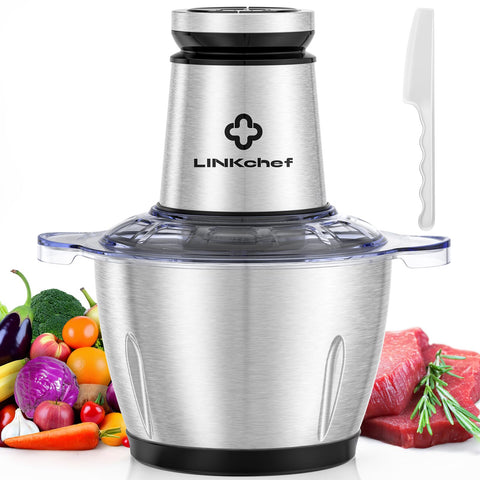 LINKChef small food processor with stainless steel bowl for durable chopping.