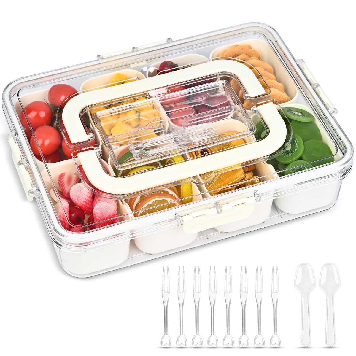 LinnsCollection divided serving tray with lid showing organized snack compartments for picnics