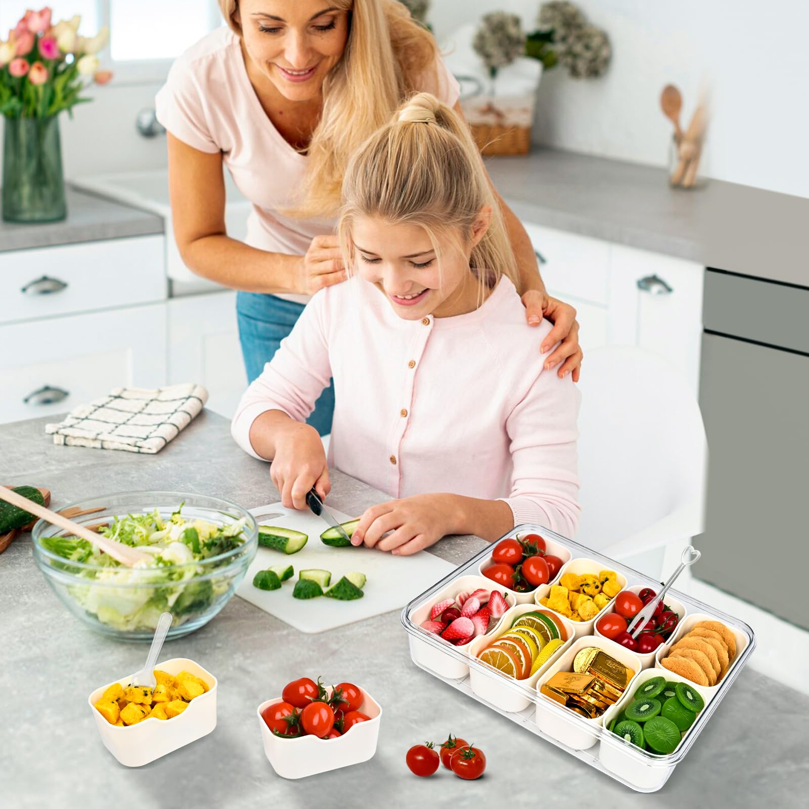LinnsCollection snack tray with utensils storage for easy access