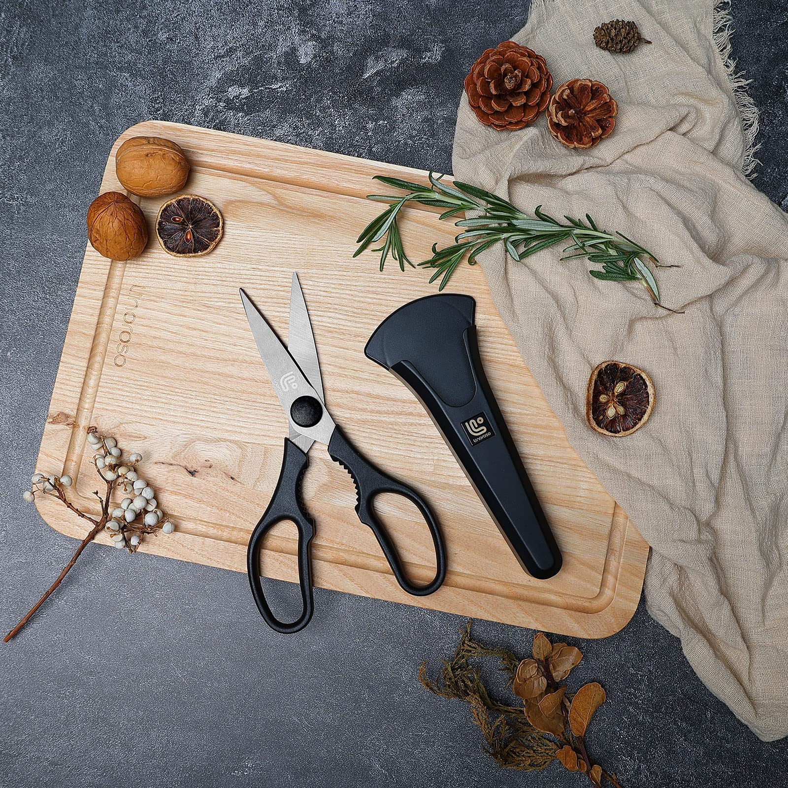 Linoroso multi-use shears include bottle opener and herb stripper.