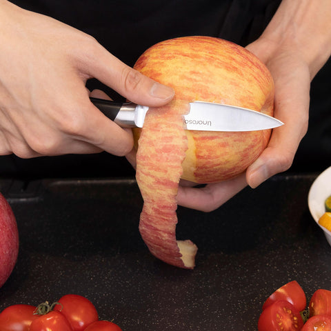 Linoroso Paring Knife glossy blade reflects quality steel and durability