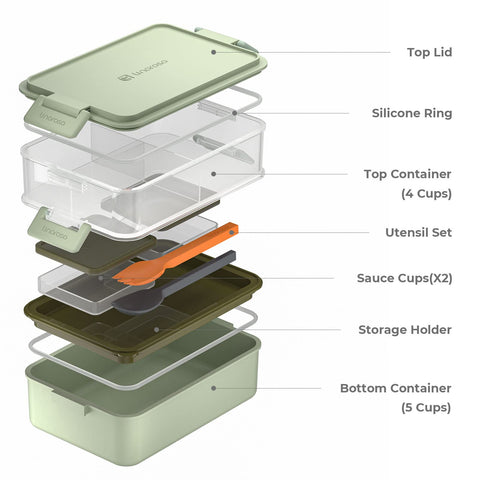 Linoroso top container with three compartments keeps foods separated