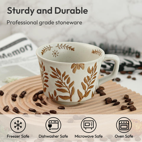 LINVIA ceramic mug with leaf pattern for daily tea moments