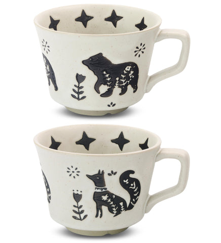 LINVIA fox and bear mug set, 12 oz capacity, ideal for daily coffee