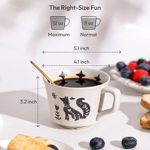 LINVIA Fox mug side view highlights elegant stoneware and minimalist charm.