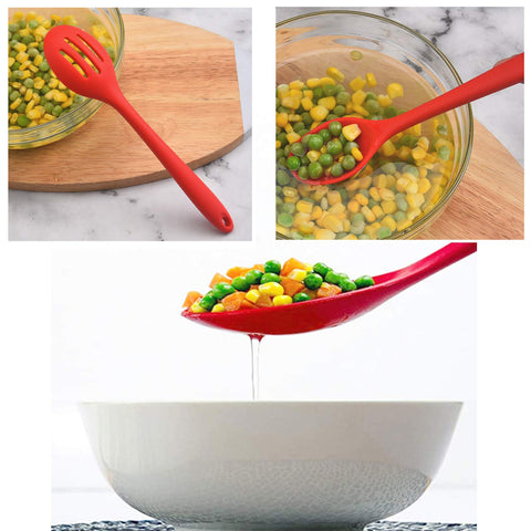 Linwnil silicone slotted spoon protects nonstick surfaces from scratches.
