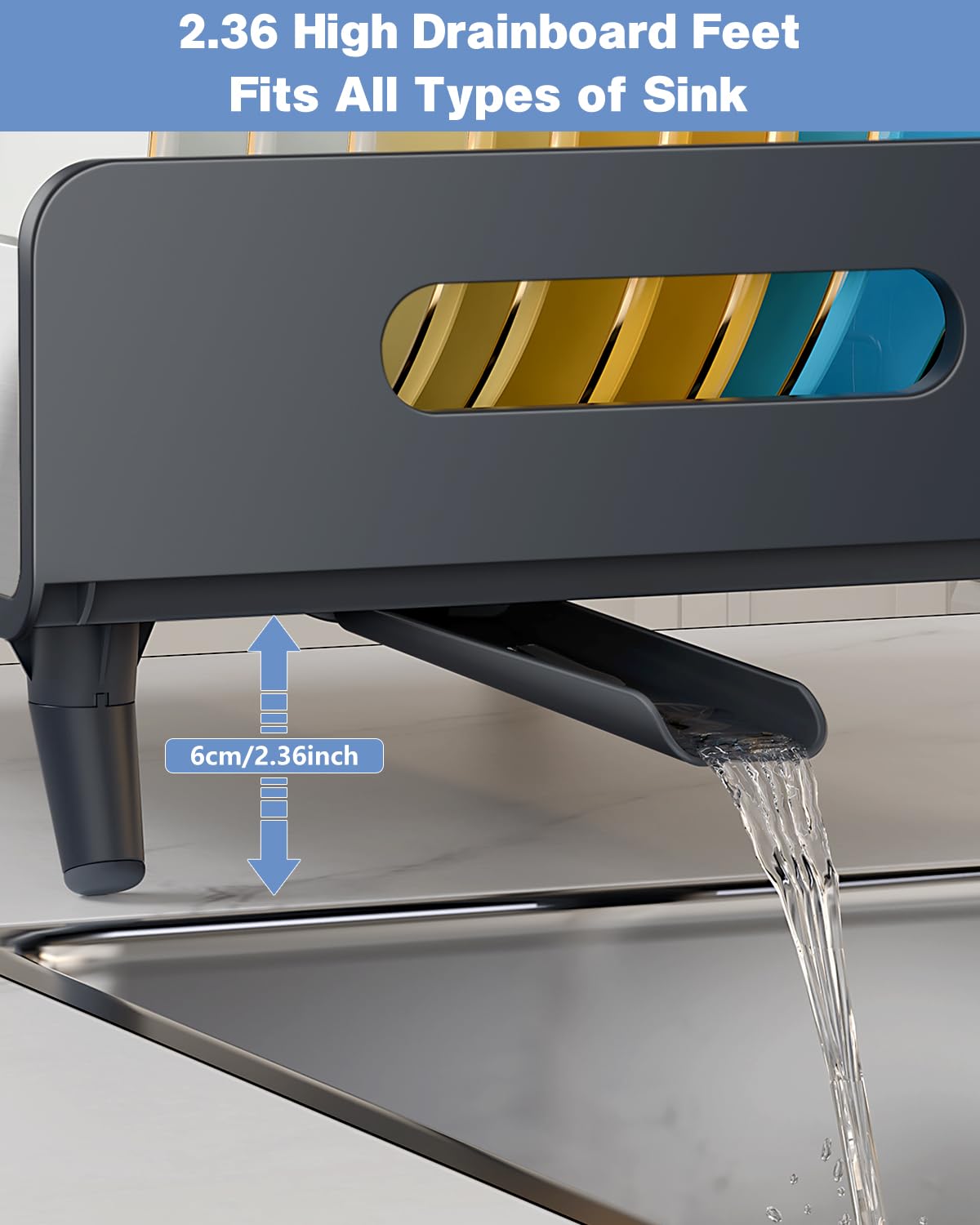 LIONONLY dish drying rack with adjustable feet to fit various sinks and prevent pooling