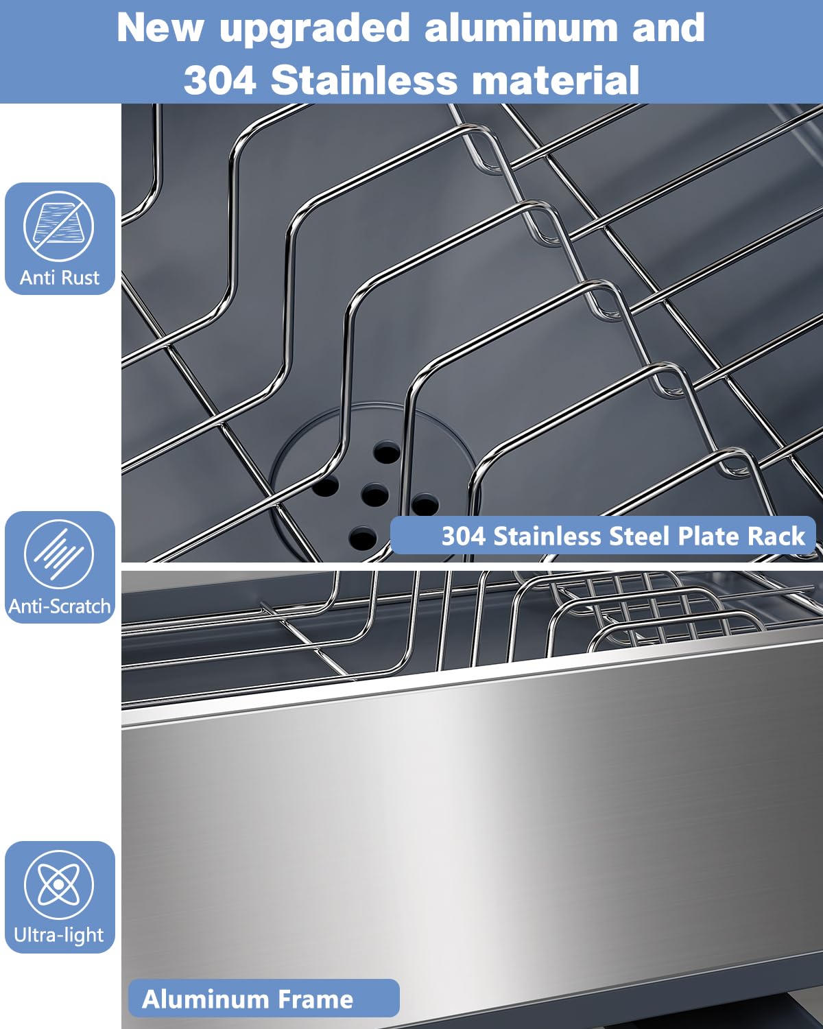 LIONONLY dish drying rack shows stainless steel plate and robust frame for long-lasting use