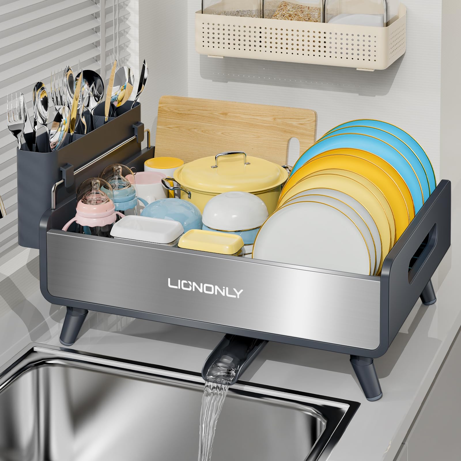 LIONONLY dish drying rack with thicker frame and stainless plate for durable daily use