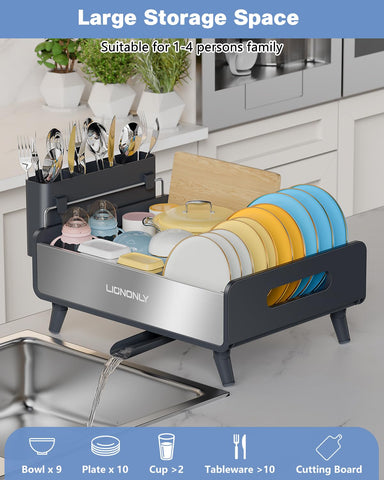 LIONONLY dish drying rack illustrates tool-free installation for quick setup