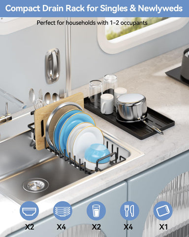 LIONONLY dish rack with utensil holder keeps utensils organized.