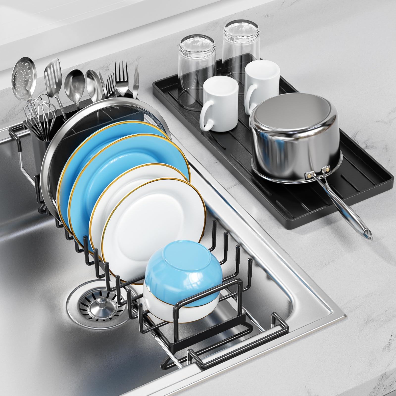 LIONONLY small dish drying rack in sink extendable saves counter space.