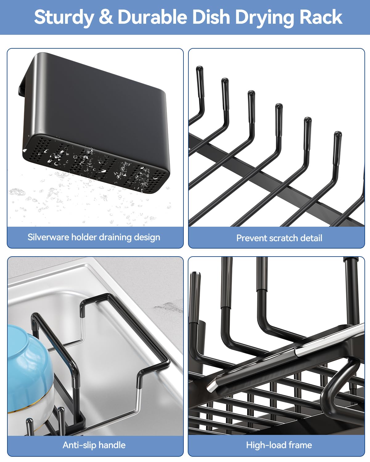 LIONONLY stainless steel rack with black finish resists moisture.