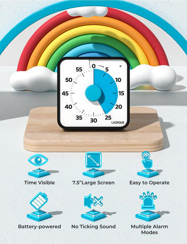 LIORQUE timer delivers adjustable volume and three modes: Sound, Light, or Vibration.