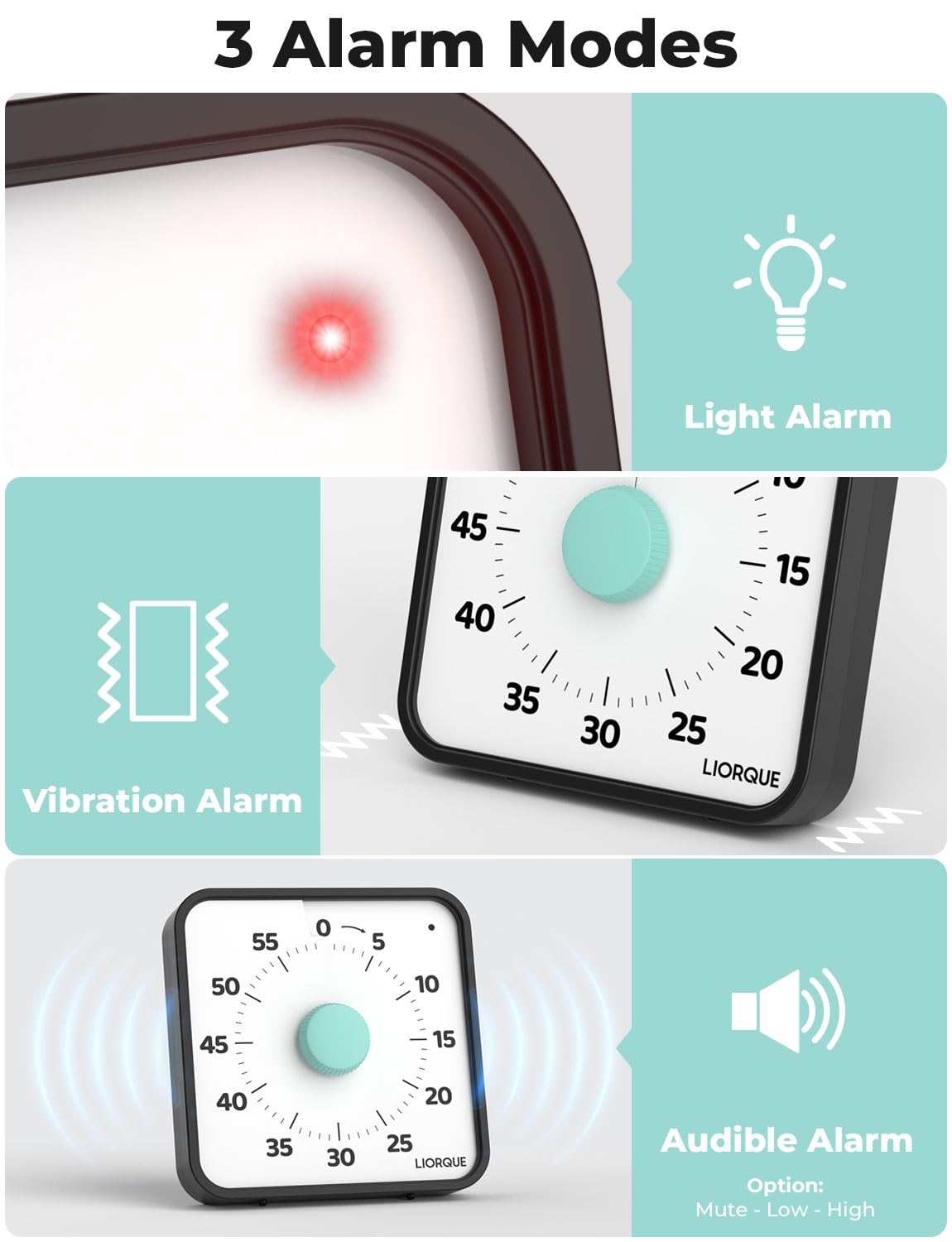 LIORQUE visual timer with alarm modes for flexible reminders