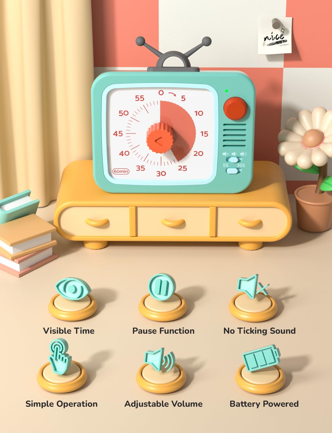 LIORQUE Visual Timer hourglass-style display helps kids track time.