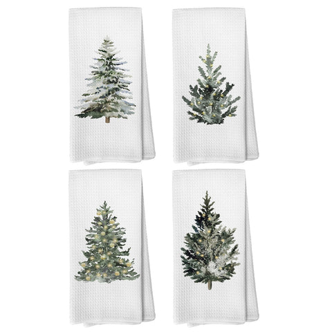 Liosei winter Christmas tree towels 16x24 set of 4 for seasonal cleaning and decor.