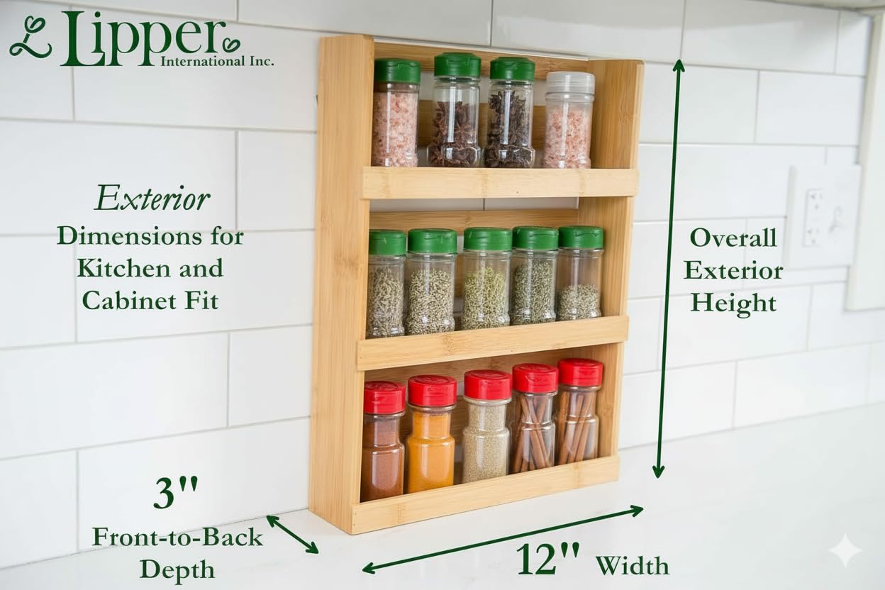 Lipper International 8840 bamboo 3-tier spice rack top view highlights vertical organization