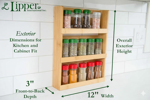 Lipper International 8840 bamboo 3-tier spice rack top view highlights vertical organization