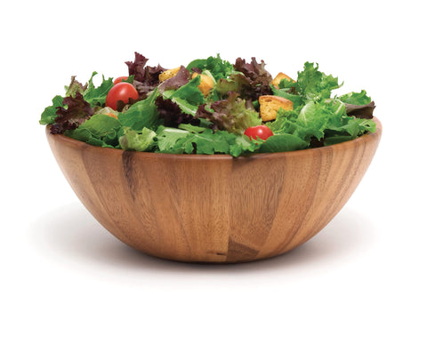 Lipper International Acacia Round Flair Bowl enhances salads with natural wood tones.