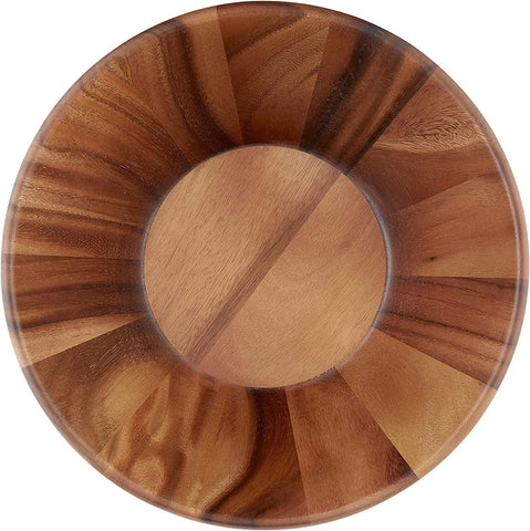 Lipper International Acacia Round Flair Bowl showing rich wood grain texture.