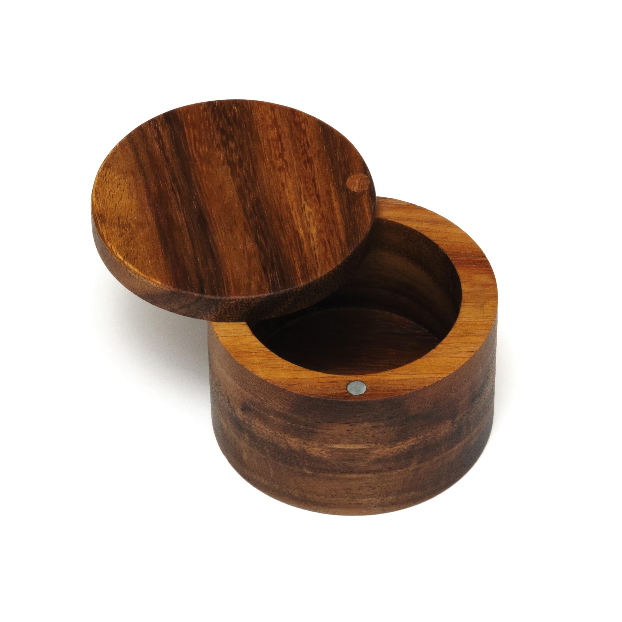Lipper International acacia salt box with swivel cover keeps spices protected and ready.