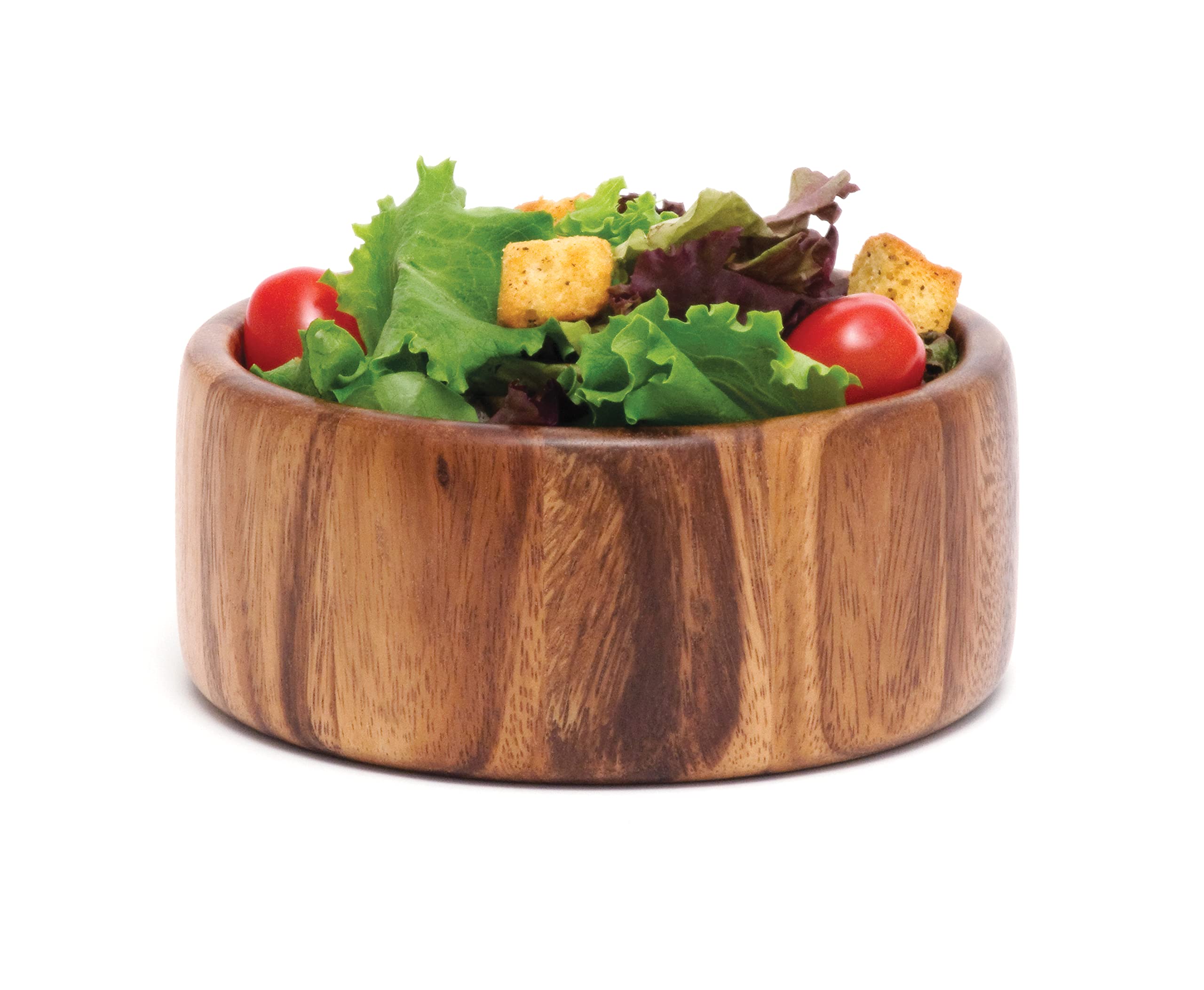 Lipper International acacia bowl close up shows natural wood grain warmth