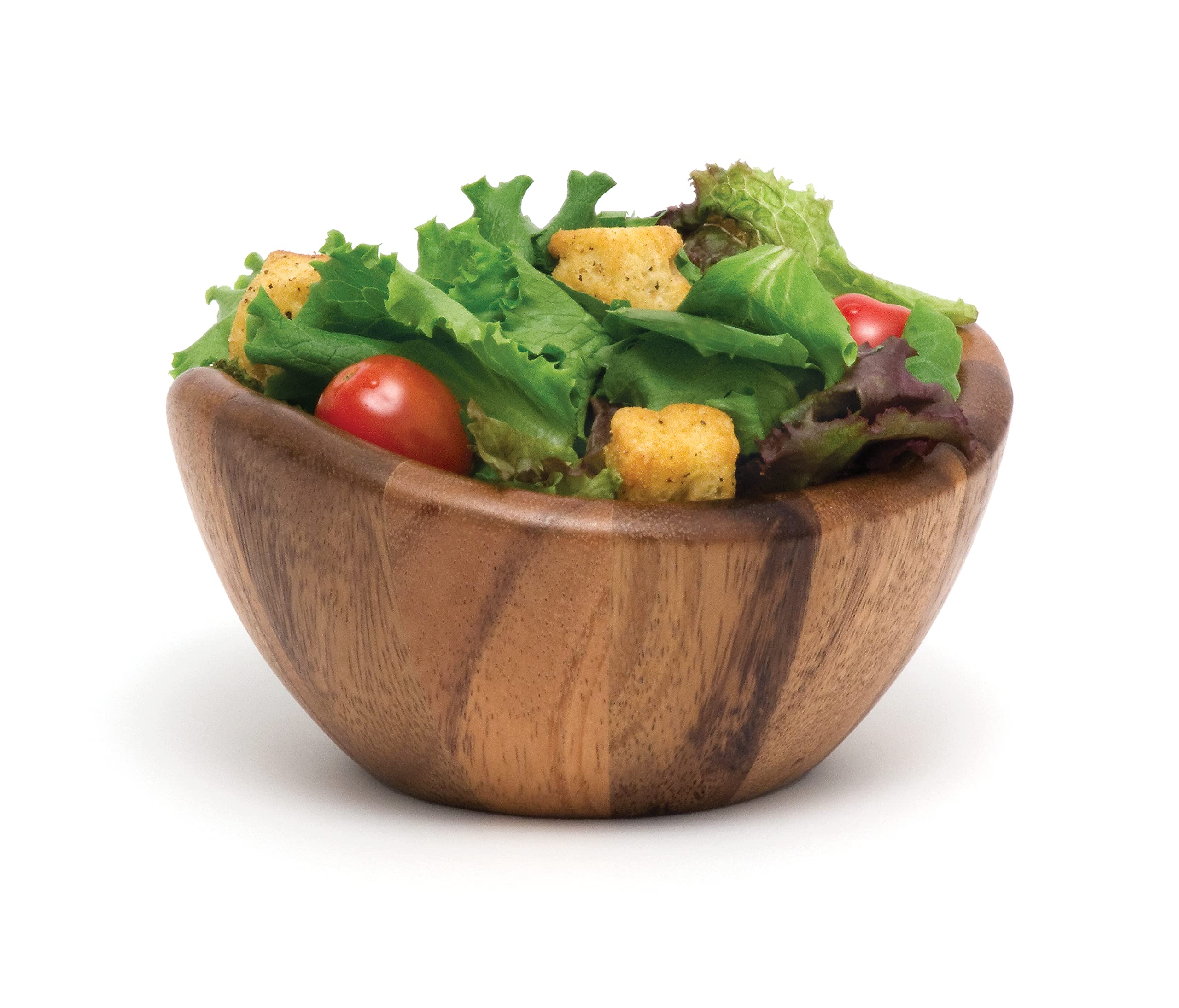 Lipper International acacia bowl close-up shows rich wood grain texture.