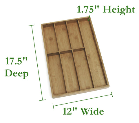 Lipper International bamboo flatware organizer in a drawer showing seven compartments
