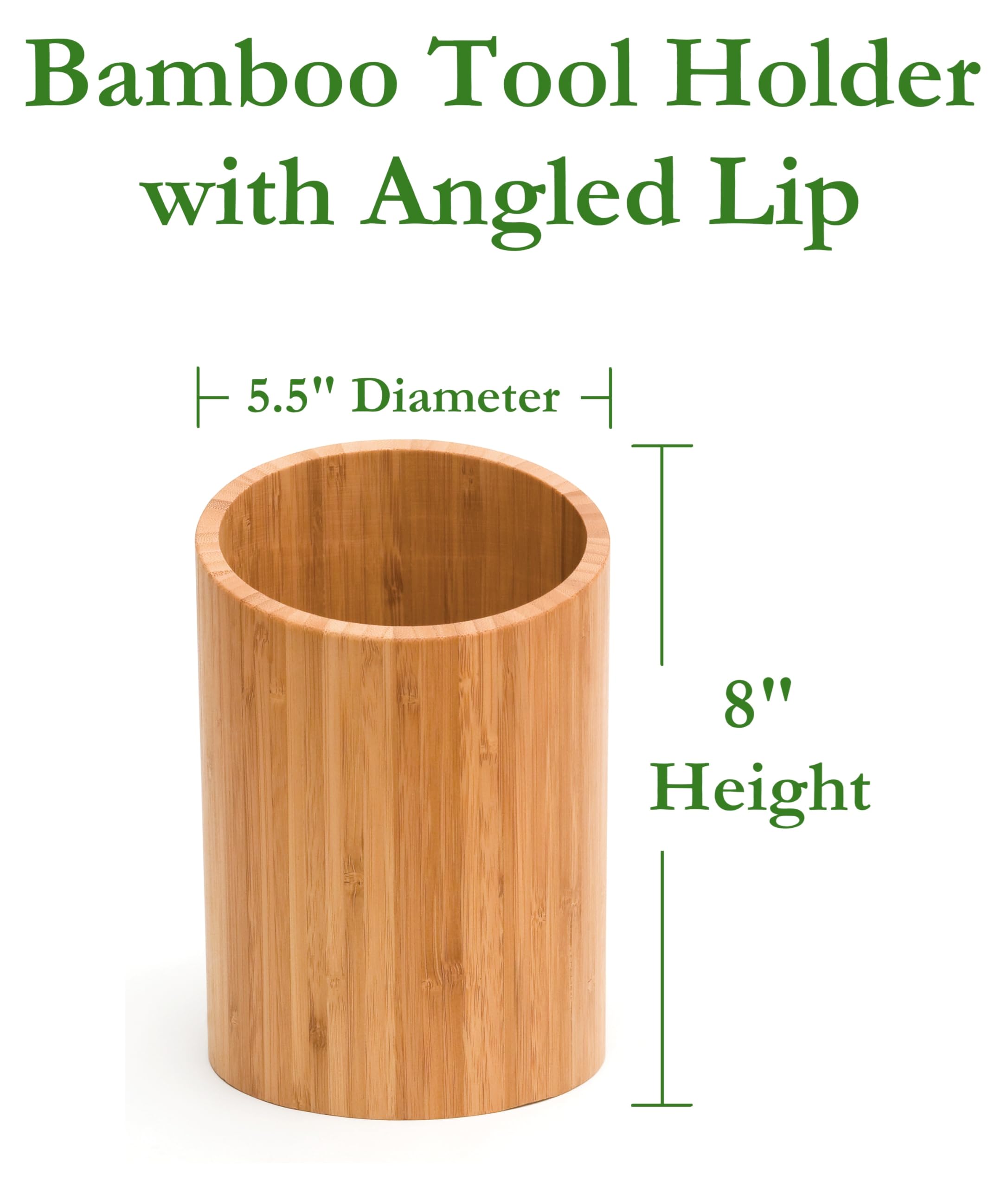 Lipper International bamboo tool holder side view highlights sleek natural finish.