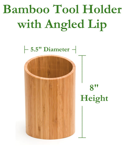 Lipper International bamboo tool holder side view highlights sleek natural finish.