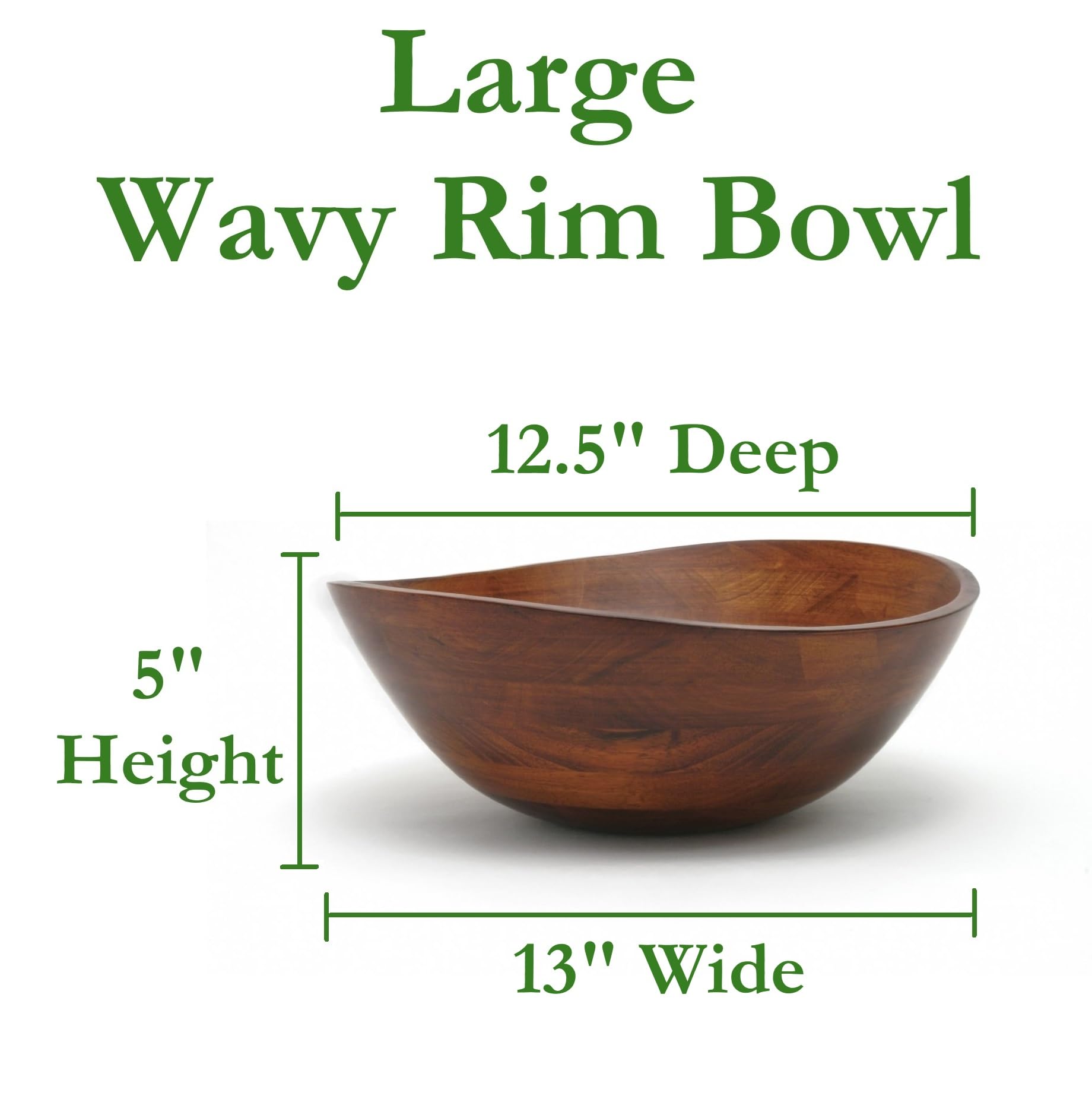 Lipper International cherry finished wavy bowl side view, warm table presence