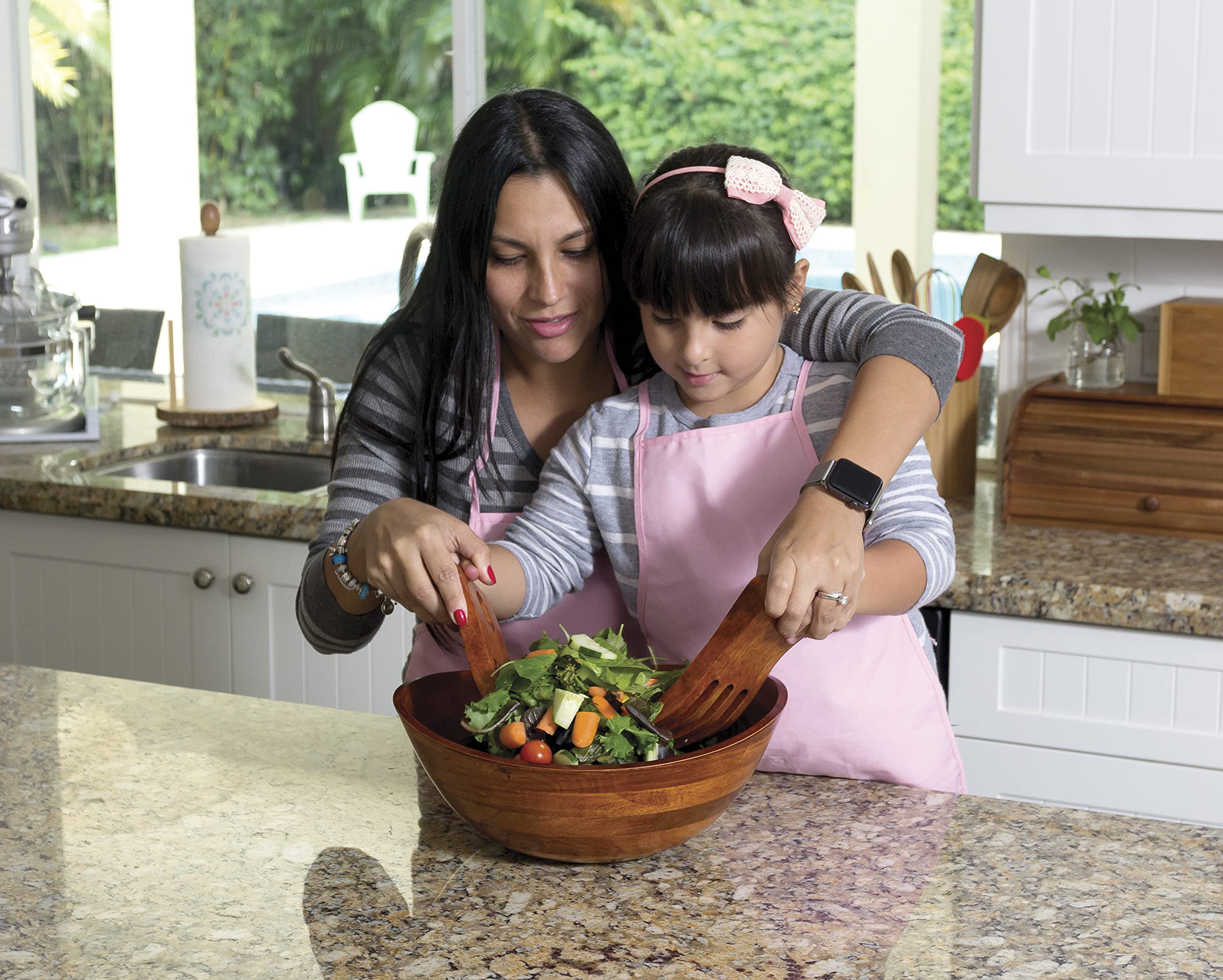 Lipper International cherry finished salad hands pair enhances serving and easy portioning.